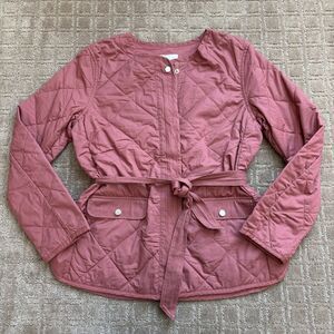 Ann Taylor LOFT Quilted Belted Jacket Women's Medium Rose Pink Light-weight NWT